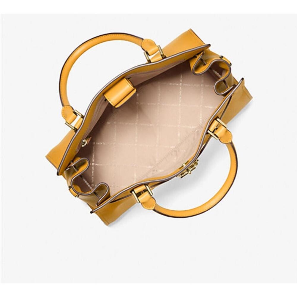 Michael Kors Hamilton Medium Leather Satchel In Golden Rod Color NWT - Picture 8 of 9